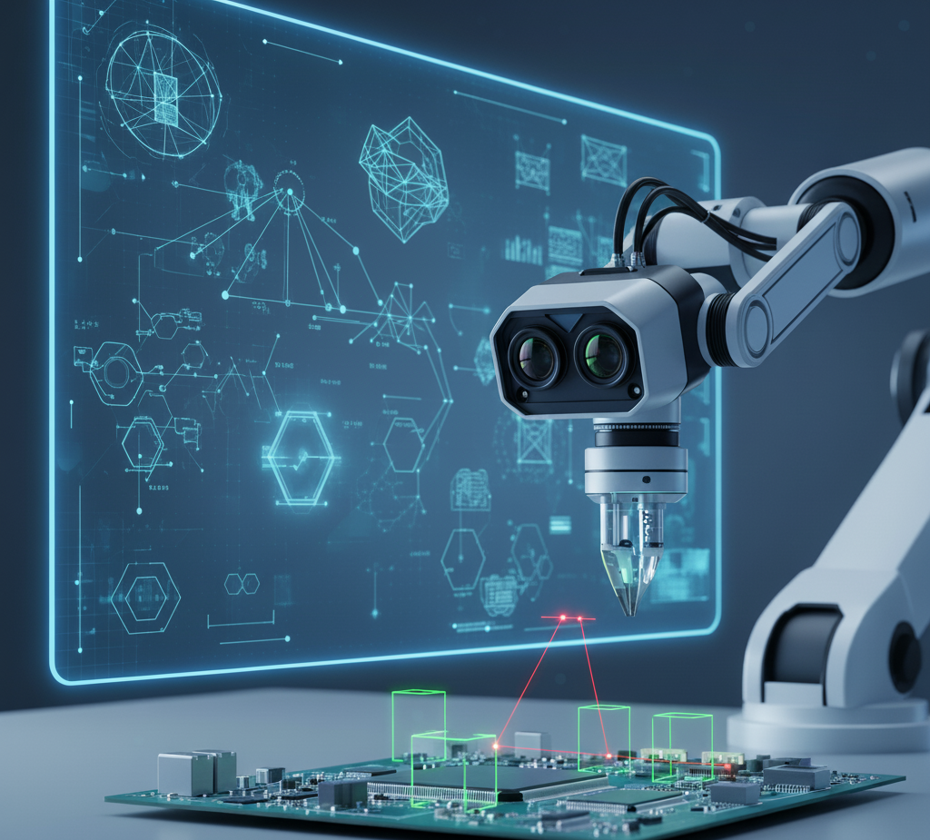 Robot arm working on a motherboard.